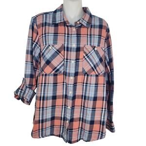 Lauren Ralph Lauren Shirt Womens Large Button Down Pink Plaid Roll Tab Sleeves